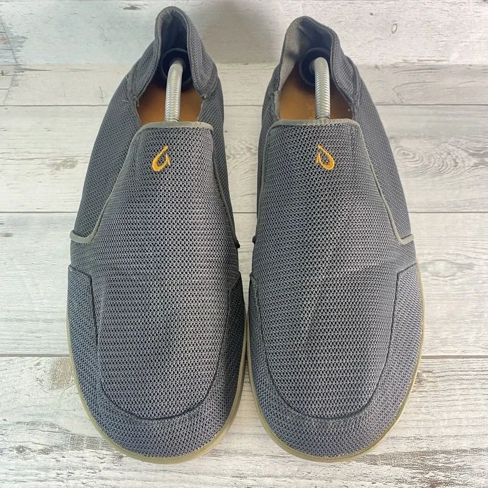 OluKai Nohea Mesh Loafers Mens 12 Gray Orange Slip On Shoes Comfort Casual Beach